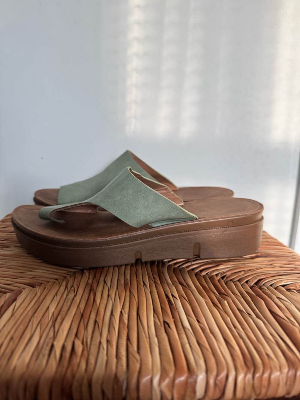 Women’s Platform Toe-Post Sandals in Sage Green size 38